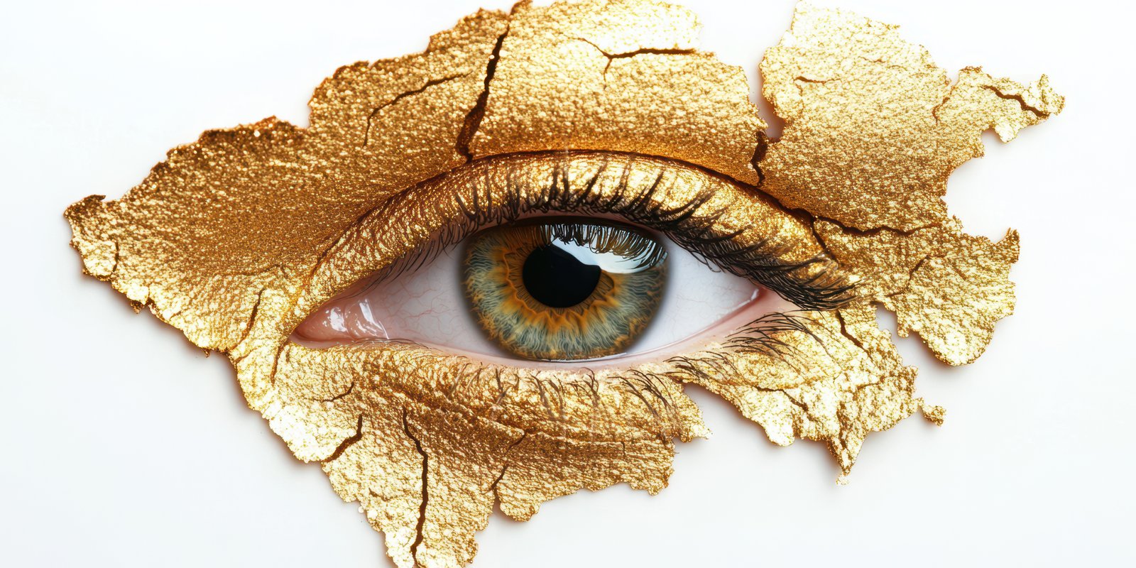 Golden eye art showcasing cracked texture and vibrant iris details